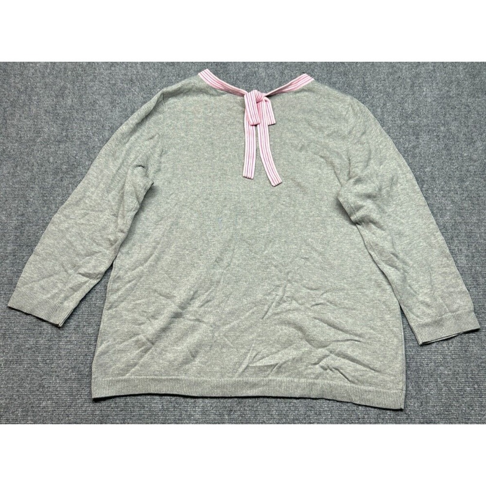 Kim Rogers Intarsia Sweater Womens Size L Gray Pink Hearts Cotton Round Neck New - Picture 2 of 9